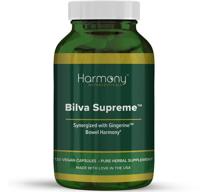 Harmony Nutraceuticals Bilva Supreme bottle label highlighting traditional digestive support