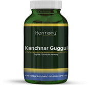 Harmony Nutraceuticals Kanchnar Guggul bottle front with 120 vegan capsules for digestive balance