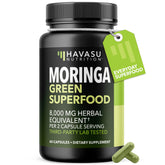 HAVASU NUTRITION Moringa capsules bottle with 800mg dosage for daily wellness.