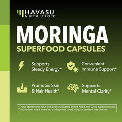 Label shows 10:1 moringa leaf extract for concentrated support.