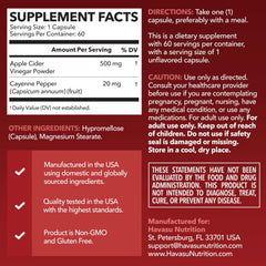 HAVASU NUTRITION ACV Cayenne capsules close up shows metabolism support.
