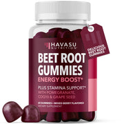 HAVASU Nutrition Beet Root Gummies bottle with mixed berry flavor for steady energy.