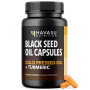 HAVASU NUTRITION black seed oil capsules bottle showing immune and digestive support features