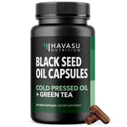 Havasu Nutrition cold-pressed black seed oil bottle front highlighting antioxidant support.