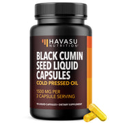 Havasu Nutrition cold-pressed black seed oil capsules 1500mg for immune support and digestion.