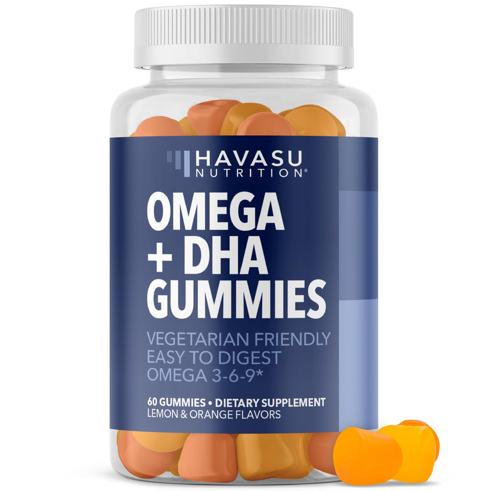 HAVASU Nutrition Omega 3-6-9 gummies bottle for brain-supporting DHA.