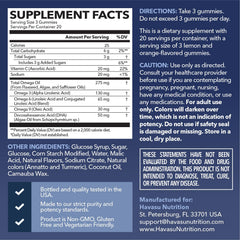 HAVASU Nutrition gummies closeup shows citrus flavor and gelatin-free texture.