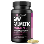 Havasu Nutrition Saw Palmetto Women packaging shows vegan daily wellness benefits