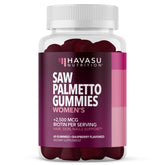 HAVASU NUTRITION Saw Palmetto gummies bottle displaying raspberry flavor for daily hair support.