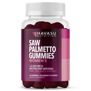 HAVASU NUTRITION Saw Palmetto gummies bottle displaying raspberry flavor for daily hair support.