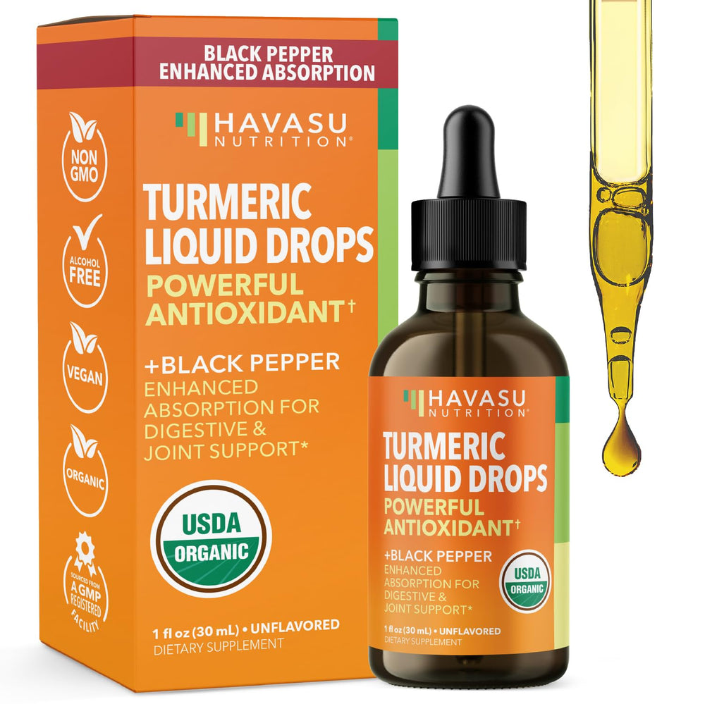 HAVASU NUTRITION turmeric liquid drops bottle with unflavored formula for daily support