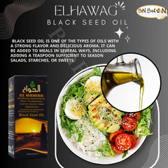 Hawag Elhawag pure cold-pressed oil in a bottle, emphasizing purity and natural extraction.