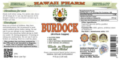 Hawaii Pharm organic burdock dried root glycerite visuals for herbal prep.