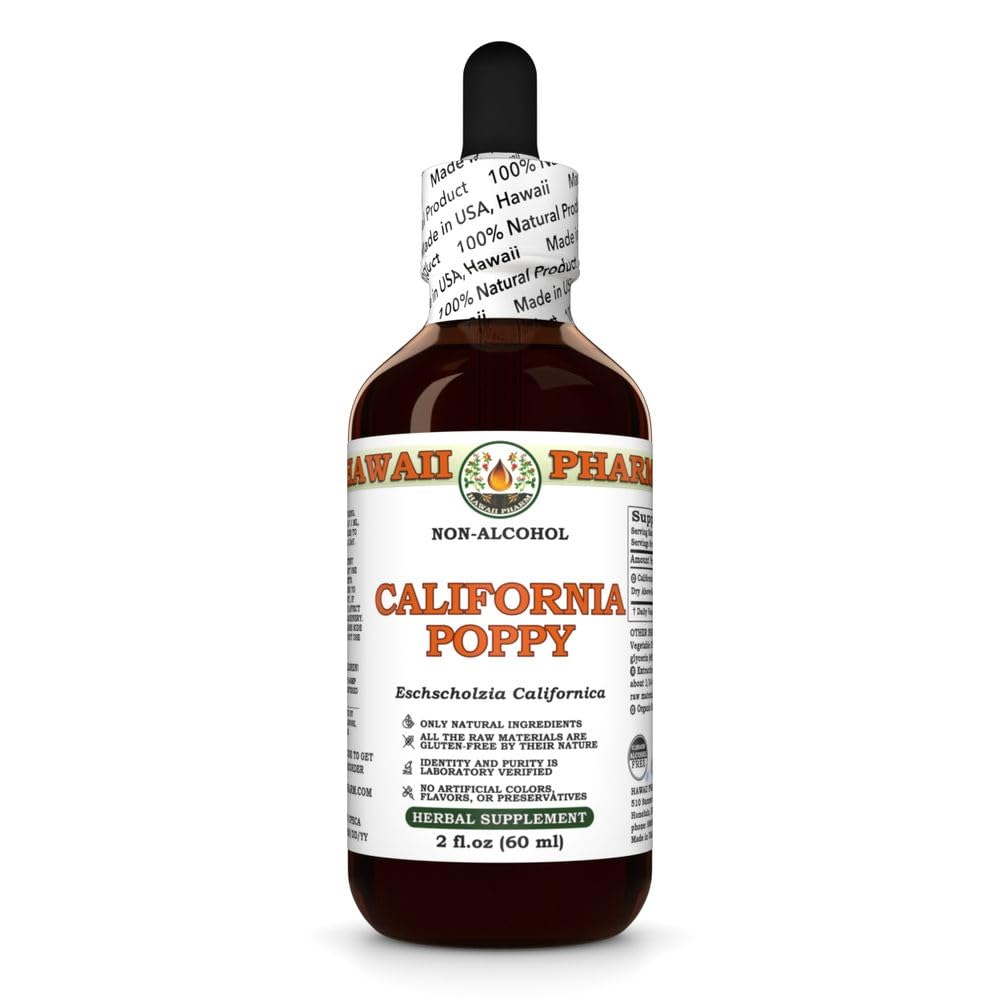 HawaiiPharm California Poppy glycerite bottle for evening calm