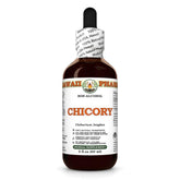 Hawaii Pharm Chicory dry root bottle on a counter showcases a natural, alcohol-free extract.