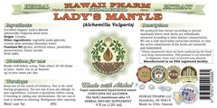 Hawaii Pharm Lady's Mantle liquid extract label showing organic glycerite ingredients