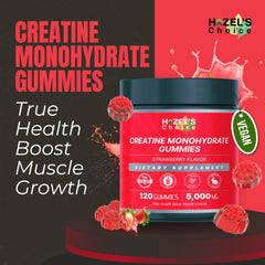 HAZEL'S Choice Creatine Gummies blue raspberry flavor bottle for on-the-go refreshment