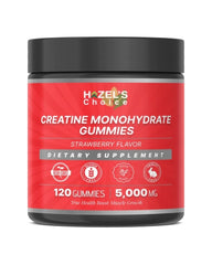HAZEL'S Choice Creatine Gummies strawberry flavor bottle for convenient daily energy support