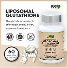 HAZEL'S Choice liposomal glutathione bottle back label shows ingredients and vegan status