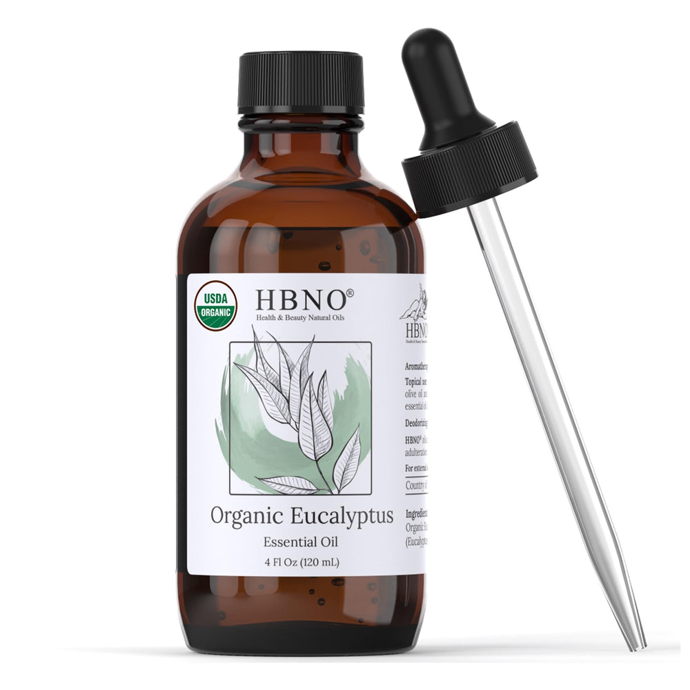 HBNO California bottled organic eucalyptus globulus oil pour for diffuser use and refreshing aroma.
