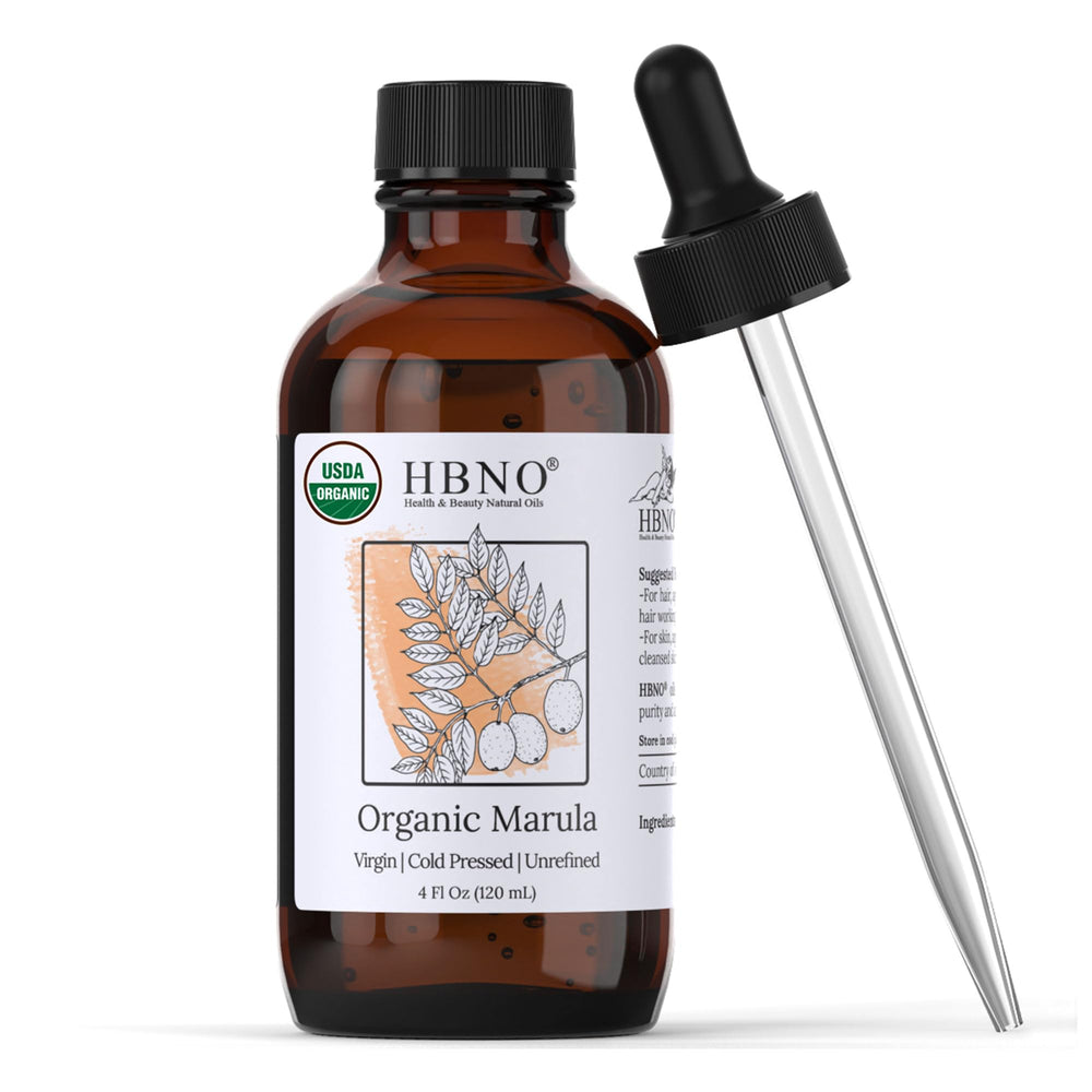 HBNO Organic Marula Oil bottle demonstrates premium skincare hydration.