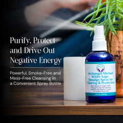 Heal The Masses White Sage Spray label closeup with quartz crystals enhancing cleansing