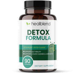 Healblend Detox Formula bottle with capsules for digestive support.