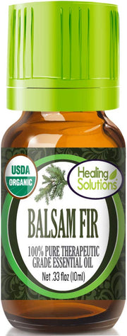 Healing Solutions Balsam Fir Oil bottle for diffuser use and calming ambiance.