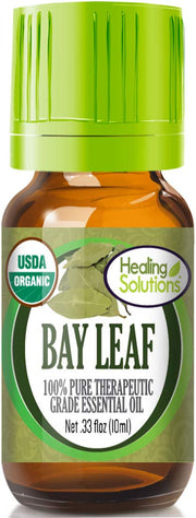 Healing Solutions bay leaf oil bottle for aromatherapy and skin care use.