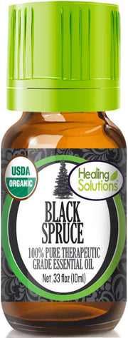 Healing Solutions Black Spruce oil bottle for diffuser use with pure aroma