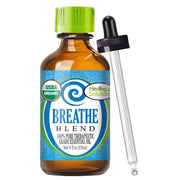 Healing Solutions Breathe bottle pour shows a refreshing aroma ideal for diffuser use