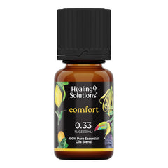 Healing Solutions Comfort Blend bottle in amber glass, offering a calming diffusion experience
