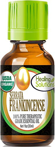 Healing Solutions organic frankincense oil bottle for pure skincare use