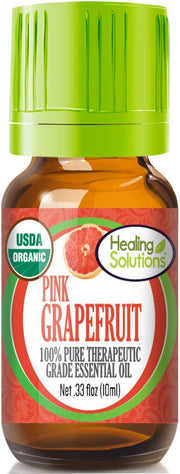 Healing Solutions Grapefruit Oil bottle pour showing vibrant citrus aroma for diffusion