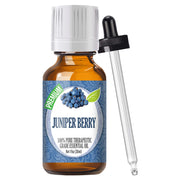 Healing Solutions juniper berry oil bottle showing amber glass and bottle cap for diffusers.