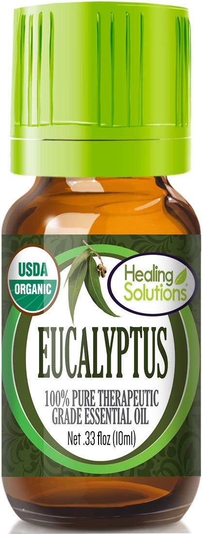 Healing Solutions Organic Eucalyptus Oil 10ml bottle ready for pure aromatherapy.