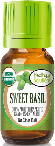 Healing Solutions Sweet Basil oil bottle with dropper for diffusion and mood uplift