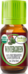 Healing Solutions Wintergreen essential oil bottle highlights pure aroma for refreshing use