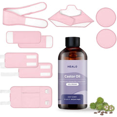 The Healo Castor Oil bottle shown for skin nourishment and gentle massage use.
