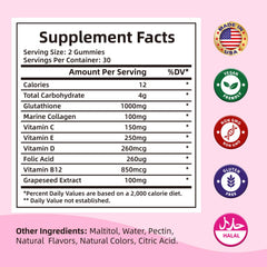 HEALOADING Glutathione Gummies ingredients label featuring marine collagen and vitamins