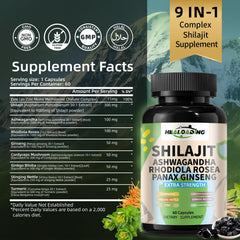 HEALOADING packaging highlights vegan non-GMO Shilajit with clear labeling