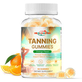 HEALOADING Tanning Gummies bottle on white showing convenient daily intake.