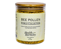 Health and Harmony Bee Pollen Granules jar on shelf for daily wellness.
