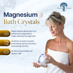 Close-up of Health and Wisdom magnesium bath crystals showing high concentration for absorption