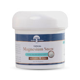 Health and Wisdom Magnesium Snow face powder bottle close-up for pore tightening and gentle cleansing.