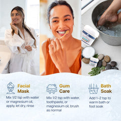 Health and Wisdom Magnesium Snow gum care setup highlighting oral hygiene benefits.