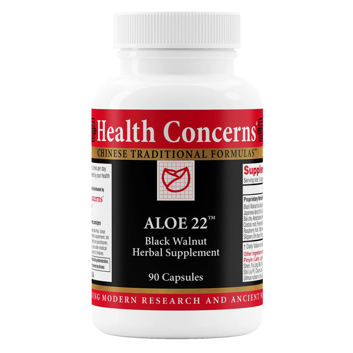 Health Concerns Aloe 22 bottle front showing herbal digestive support formula.