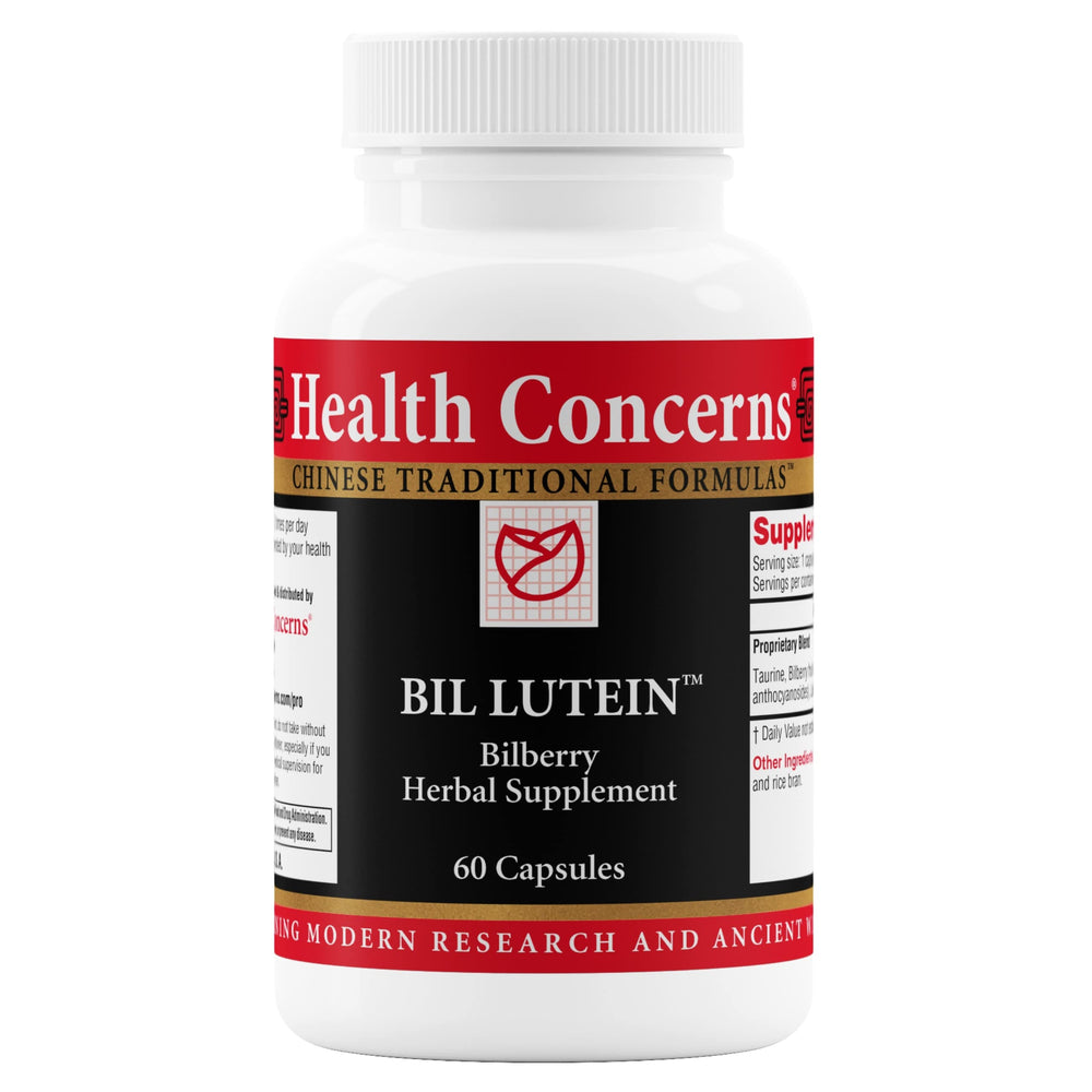 Health Concerns Bil Lutein bottle supports daily eye health.
