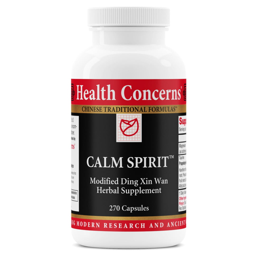 Health Concerns Calm Spirit bottle label promoting emotional balance.