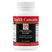 Health Concerns Channel Flow bottle cap close-up, showcasing capsules for daily support.